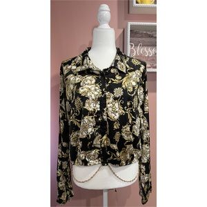 Rue+ Black Gold Satin Wrap Chain Top Size 2X NWT